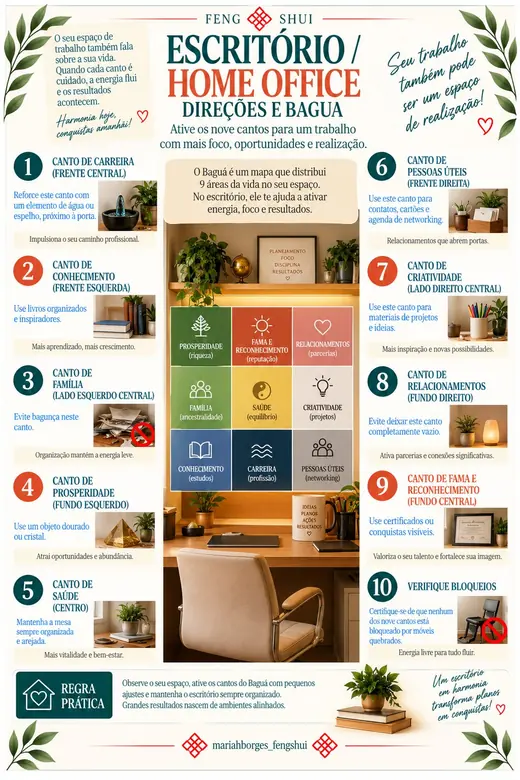 Escritório home office direções e bagua
